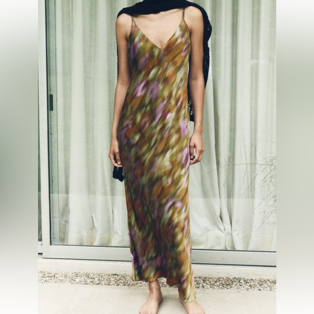 Zara printed slip satin dress